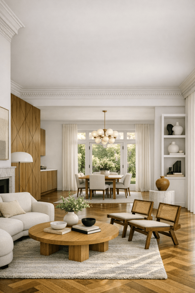 Modern family living in renovated period home London.